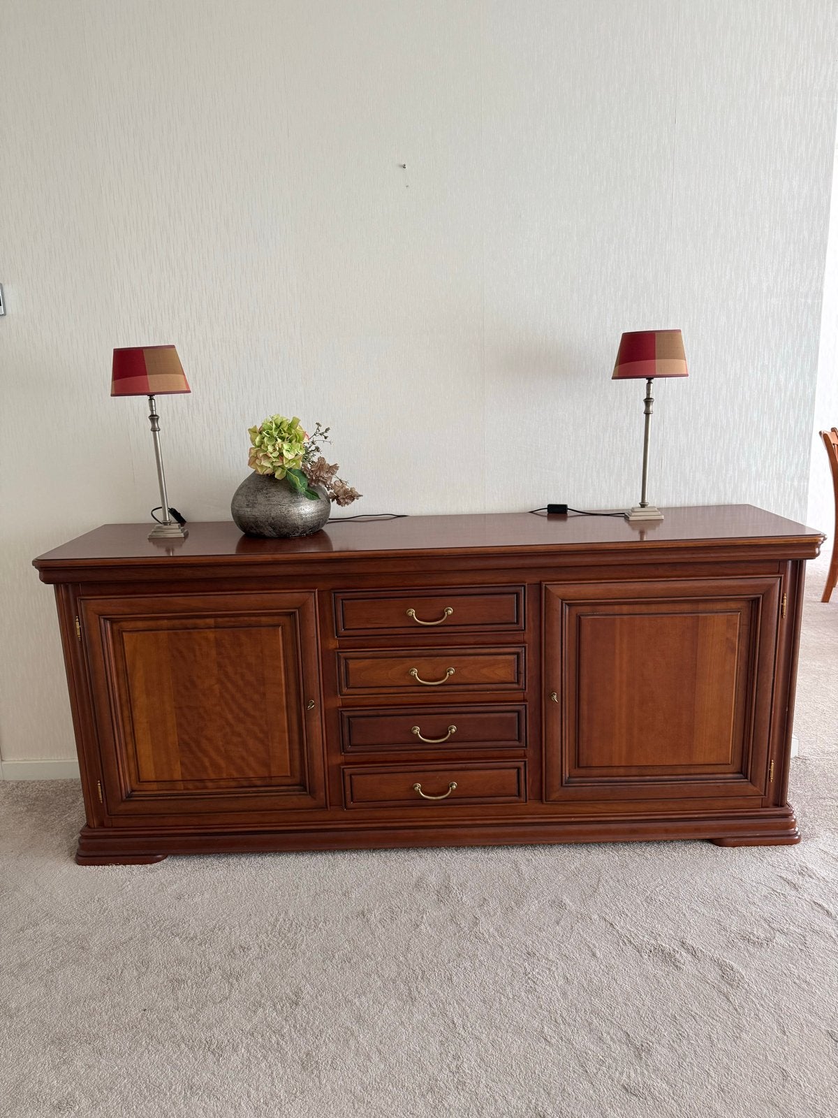 Klassieke kersen houten dressoir met lades en deuren, Ophalen, Gebruikt, 50 tot 100 cm, 200 cm of meer