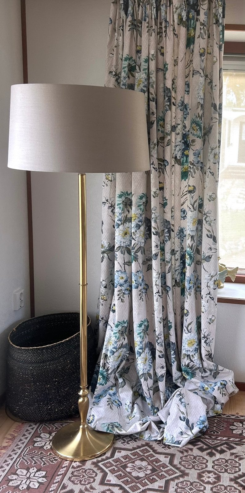 Vintage messing vloerlamp nwe taupe elephant kap 55/50, Huis en Inrichting, Lampen | Vloerlampen, Ophalen, Zo goed als nieuw, 150 tot 200 cm