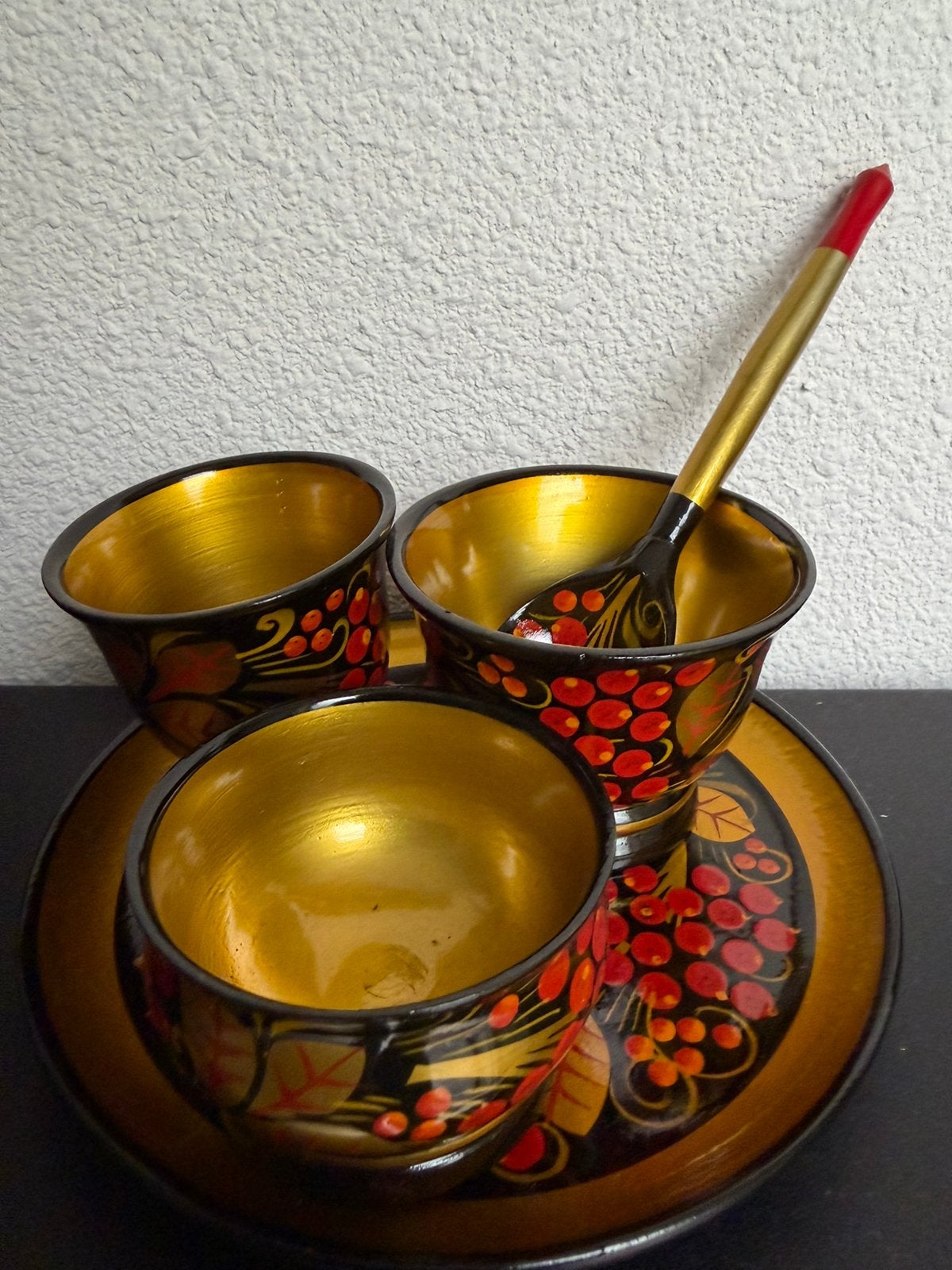 Vintage Russische schaaltjes complete set Khokhloma hout, Antiek en Kunst, Ophalen of Verzenden