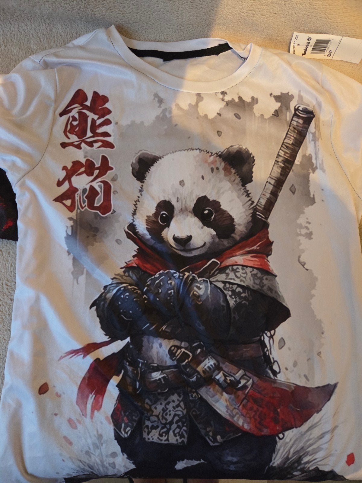 T-shirt met Panda en Wolf Samurai print, Onbekend, Wit, Nieuw, Overige maten