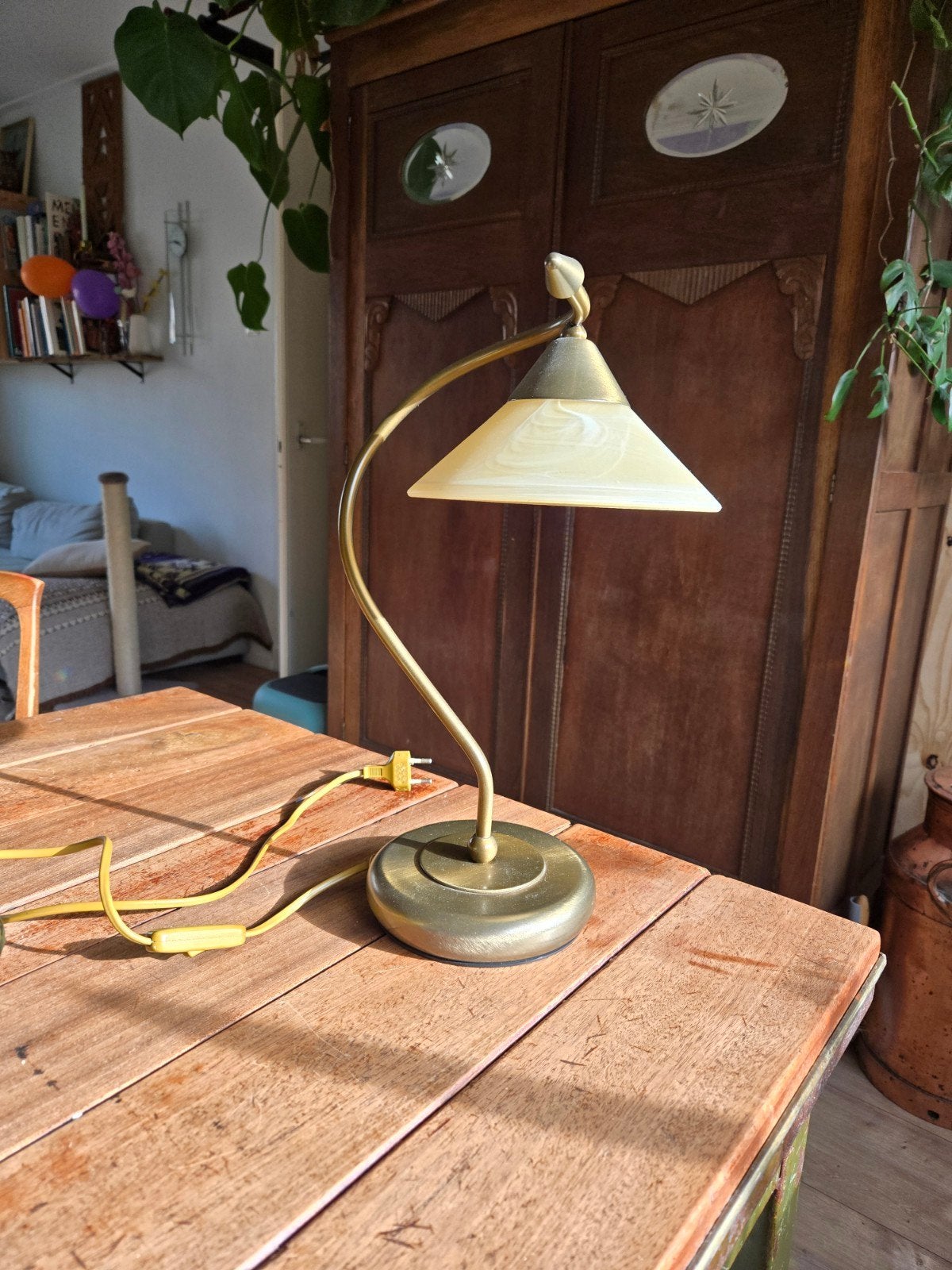 Vintage MASSIVE Design Tafellamp - Albast Glas & Messing, Huis en Inrichting, Lampen | Tafellampen, Ophalen of Verzenden, Glas
