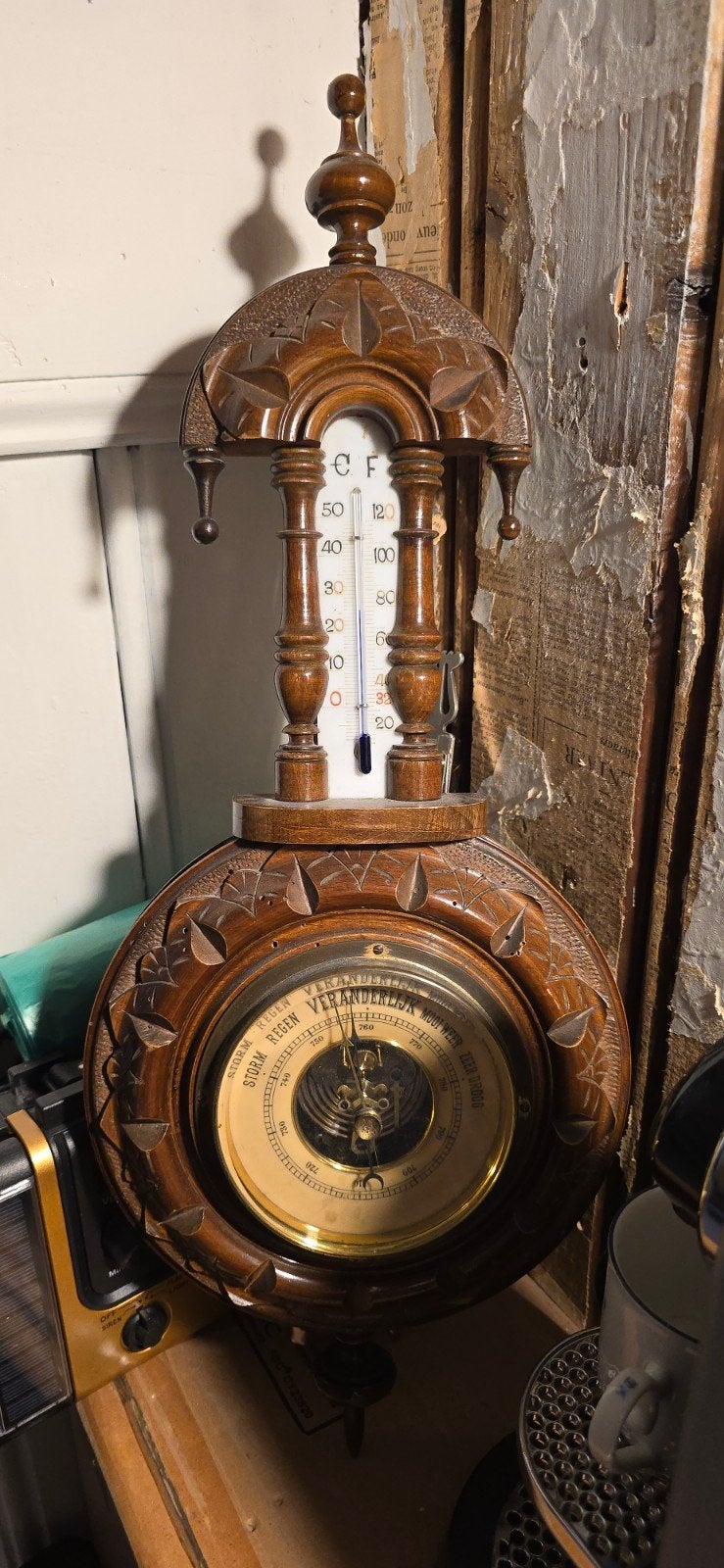 Antiek Lufft Weerstation met Barometer en Thermometer, Ophalen of Verzenden, Gebruikt, Weerstation