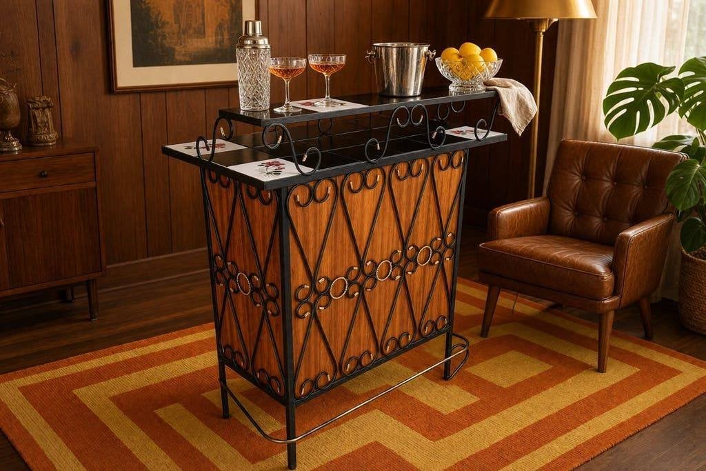 Vintage houten barmeubel / toog met keramiek accent, Ophalen, Gebruikt