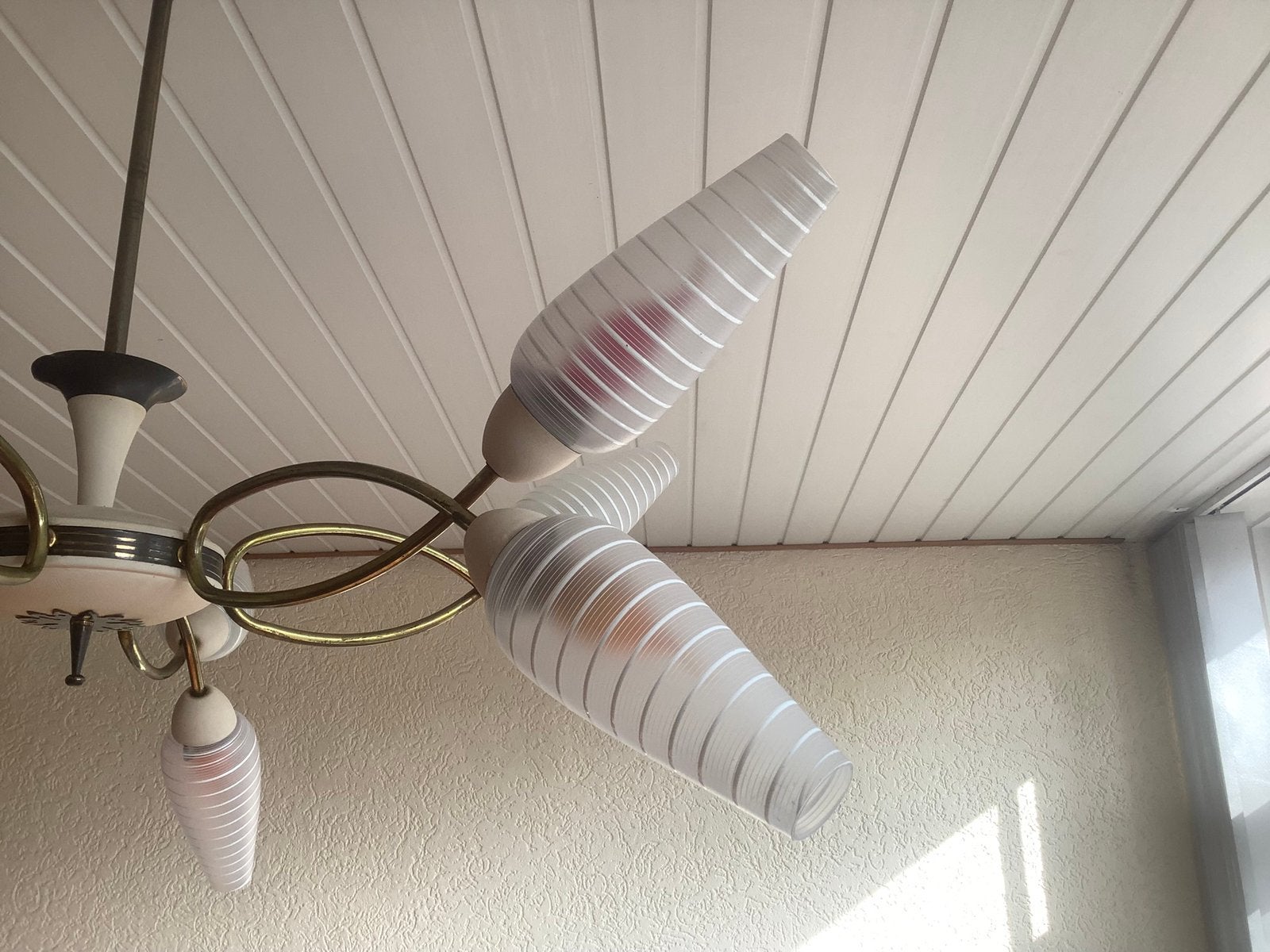 Vintage lamp plafondlamp hanglamp 9 kelken, Ophalen, Gebruikt
