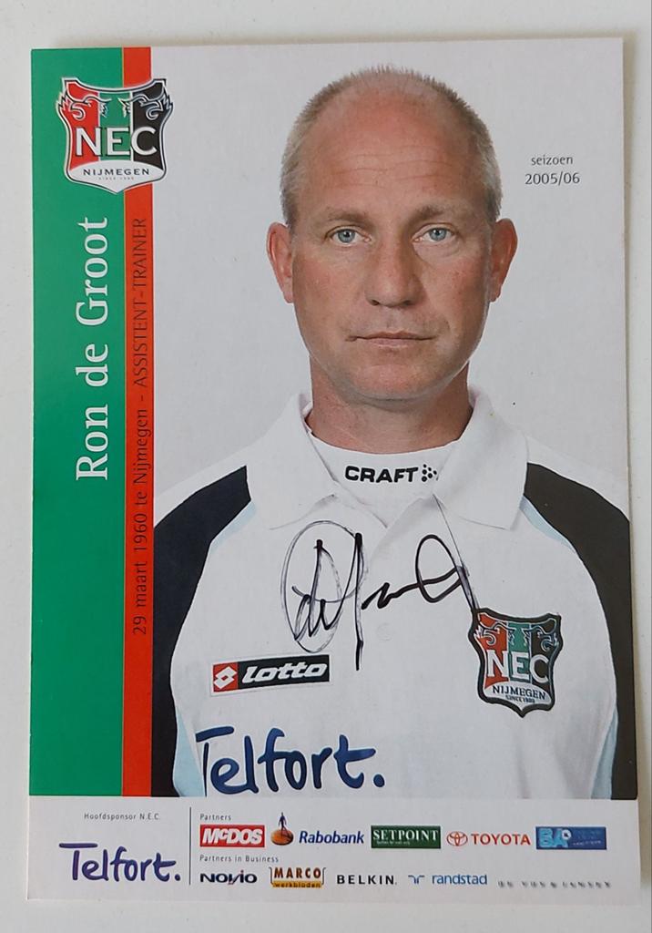 NEC Nijmegen spelerskaart Ron de Groot (gesigneerd), Verzenden, Zo goed als nieuw, Spelerskaart