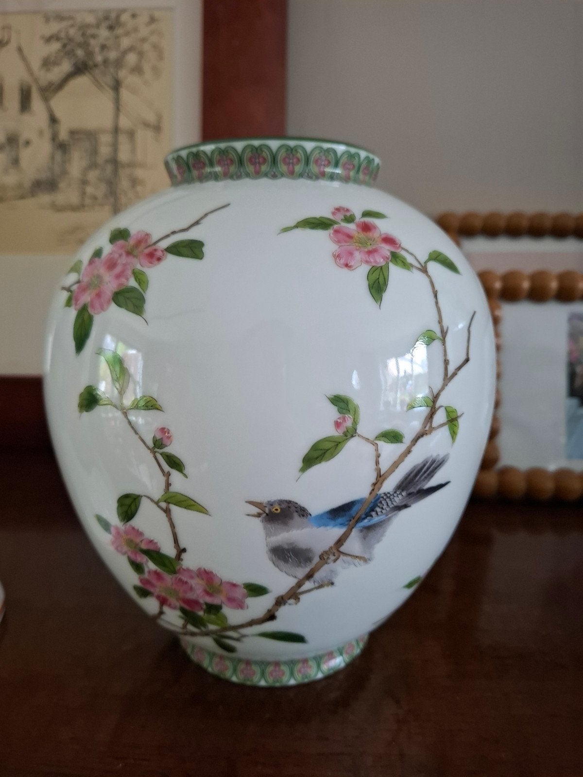Vintage Shibata Japan vaas met vogel en bloesem, jaren 60/70, Ophalen of Verzenden