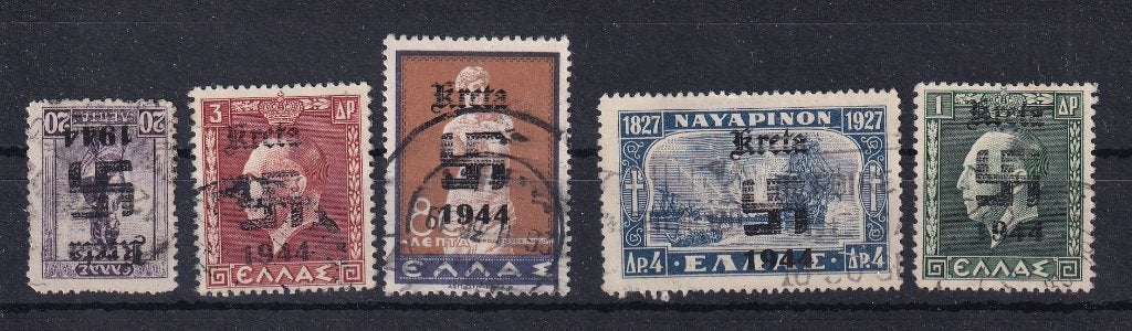 B38B) 1944 WO2 Duitse bez Kreta 5x opdrukken?, Ophalen of Verzenden, Duitse Keizerrijk, Gestempeld