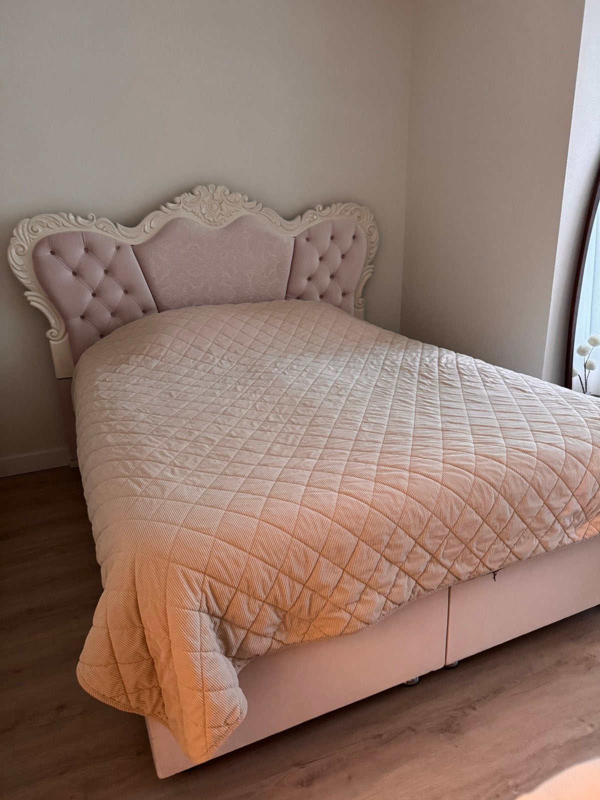 Luxe barok slaapkamer set – bed + dressoir – roze/creme, Ophalen, Tweepersoons, Zo goed als nieuw, Barokstyle