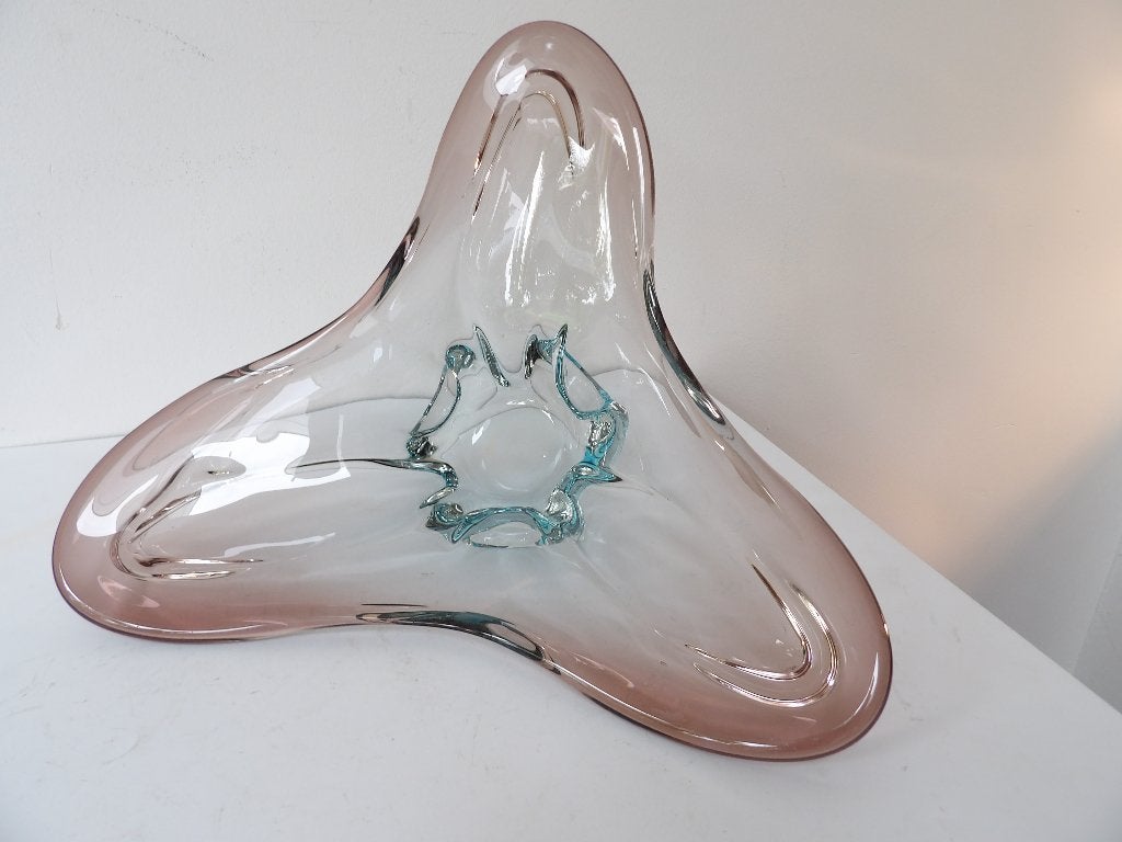 Sixties Murano Kristal Glas Schaal Paars/Blauw 31cm, Antiek en Kunst, Antiek | Glas en Kristal, Ophalen of Verzenden