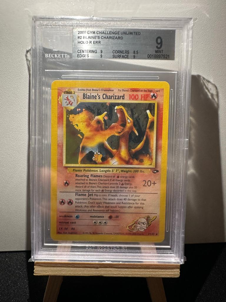Blaine's Charizard Holo BGS 9, Ophalen of Verzenden, Zo goed als nieuw, Losse kaart, Foil