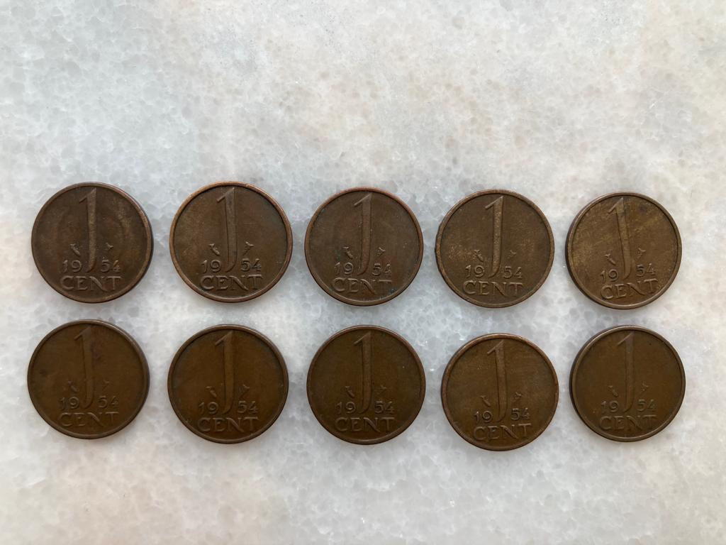 10 Centen 1954, Ophalen of Verzenden, Koningin Juliana, 1 cent, Losse munt