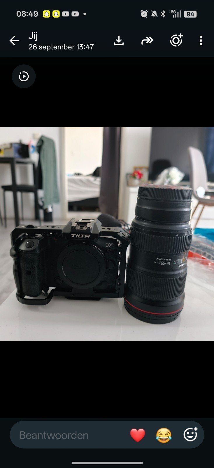 Canon EOS R5 met Tilta cage en lens  Canon EF 16-35mm f/2.8, Beeldstabilisatie, Canon, Ophalen of Verzenden, Zo goed als nieuw
