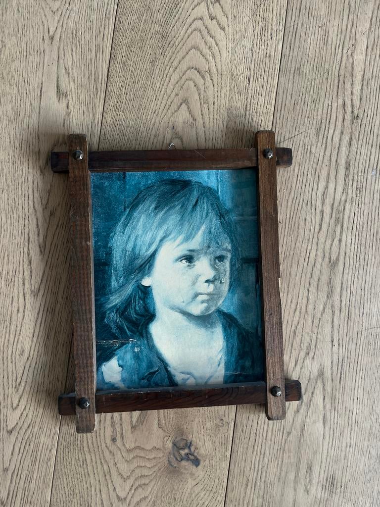 Retro schilderij 'Kind met traan' - Zigeuner stijl, Ophalen of Verzenden