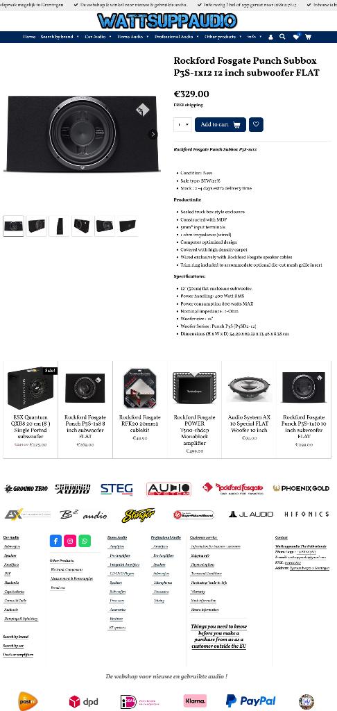 Rockford Fosgate Punch P3S-1x12 12 inch subwoofer FLAT, Audio-design, Nieuw, Am Breilingsweg 3, 76709 Kronau, Duitsland, Ophalen of Verzenden