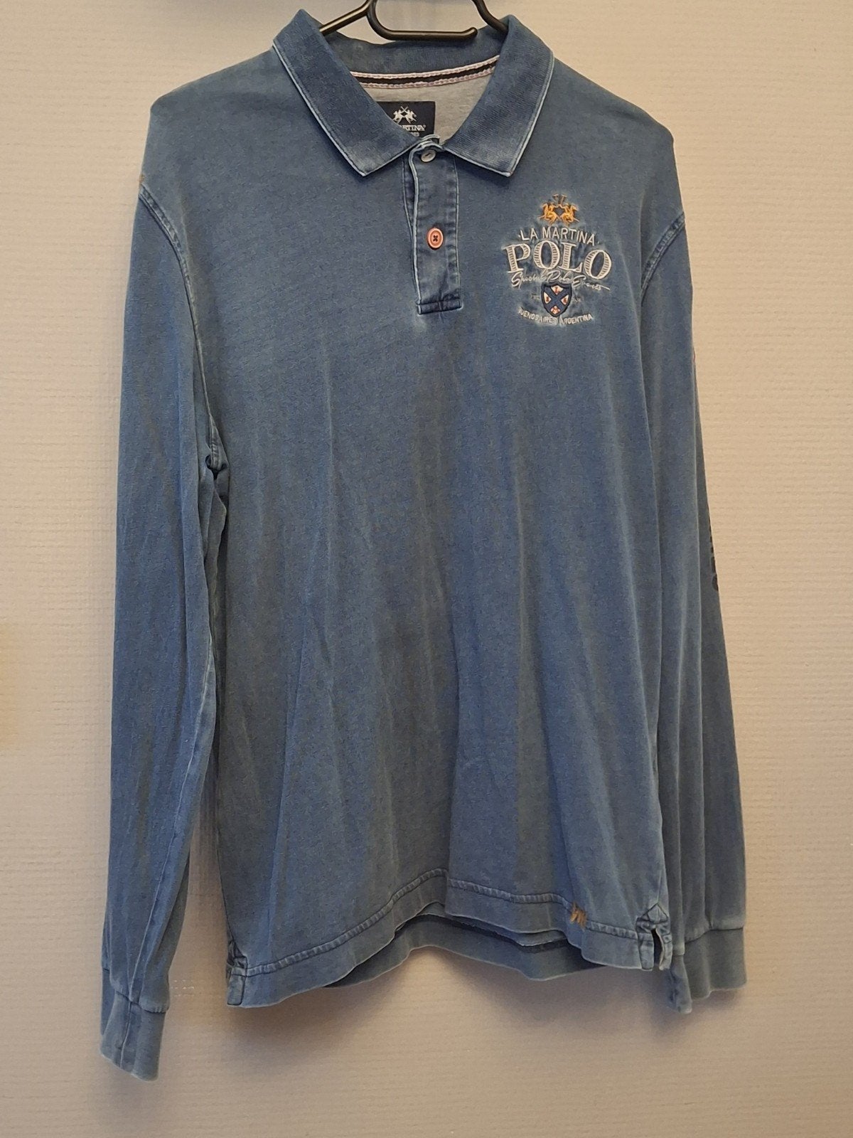 La Martina Polo Shirt Lange Mouwen Maat L, Maat 52/54 (L), Blauw, Ophalen of Verzenden, Gedragen