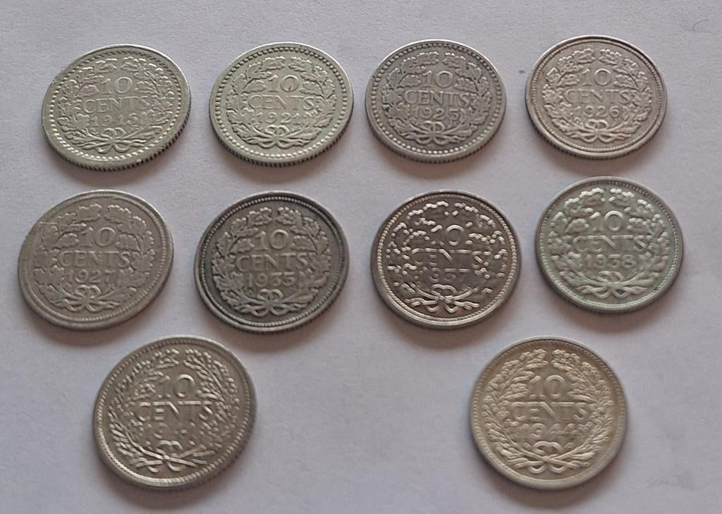 Dubbeltjes Wilhelmina zilver Diverse jaren, Ophalen of Verzenden, Overige landen, 10 cent, Zilver