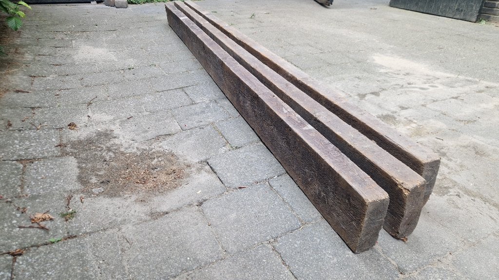 3 houten balken, Doe-het-zelf en Verbouw, Hout en Planken, Ophalen, Gebruikt, 250 tot 300 cm, 50 mm of meer