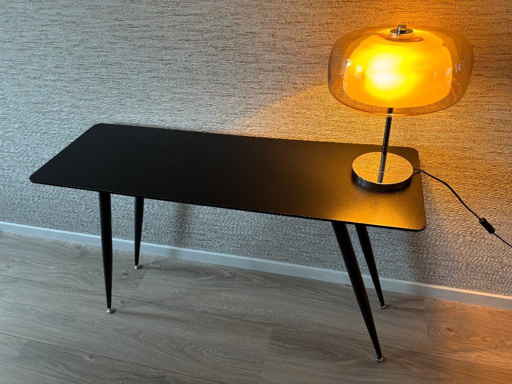 Modern zwart bureau/bijzettafel met metalen poten, Ophalen, Gebruikt, 120 cm, 40 cm
