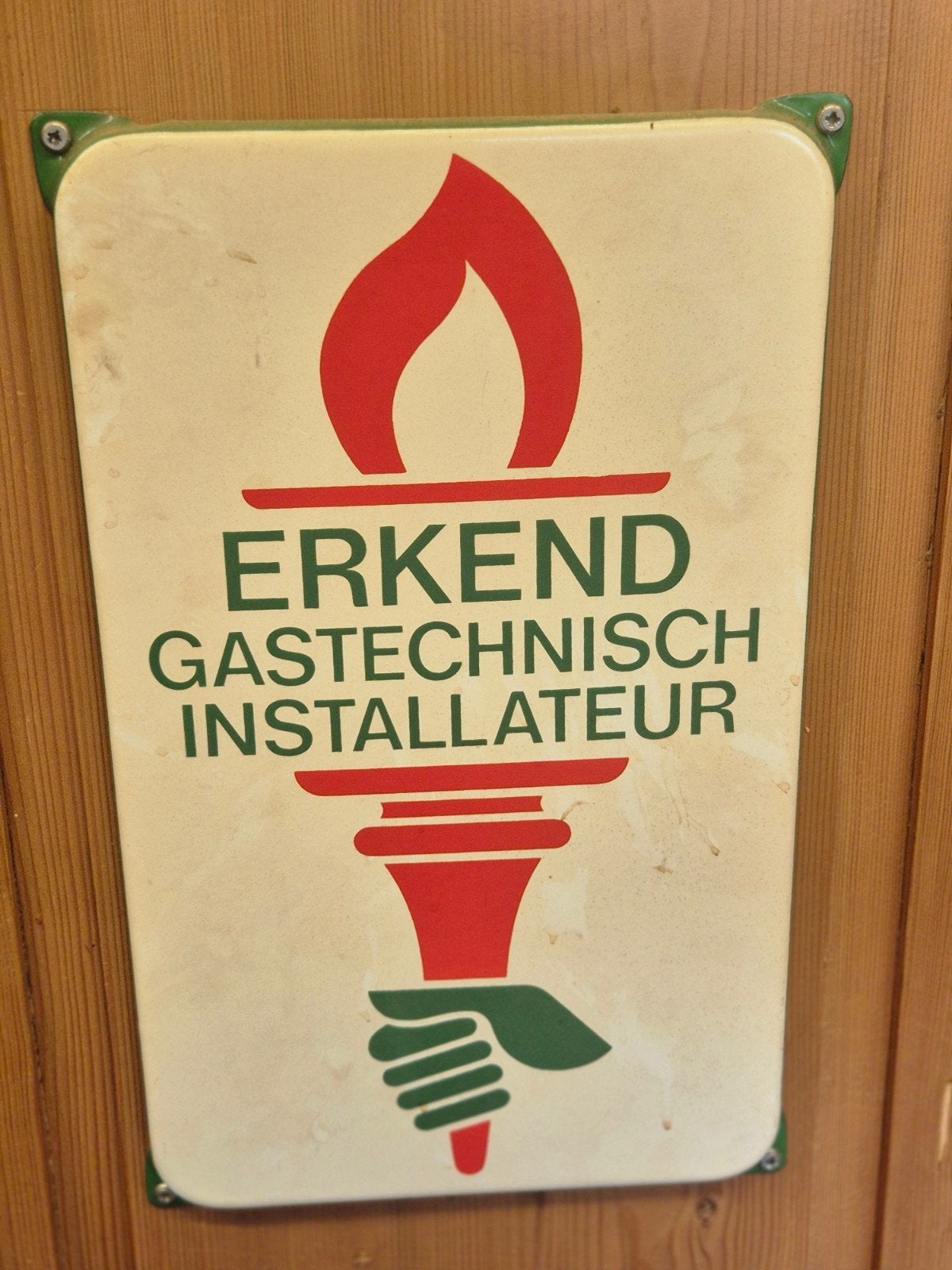Emaille reclamebord Erkend Gastechnisch Installateur, Verzamelen, Ophalen of Verzenden, Gebruikt, Reclamebord