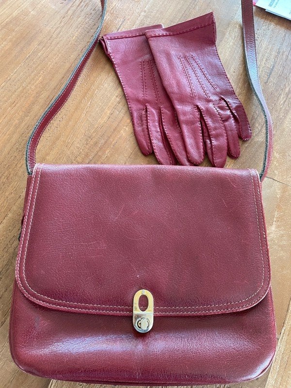 Lederen handtas en handschoenen, Sieraden, Tassen en Uiterlijk, Tassen | Damestassen, Ophalen of Verzenden, Zo goed als nieuw