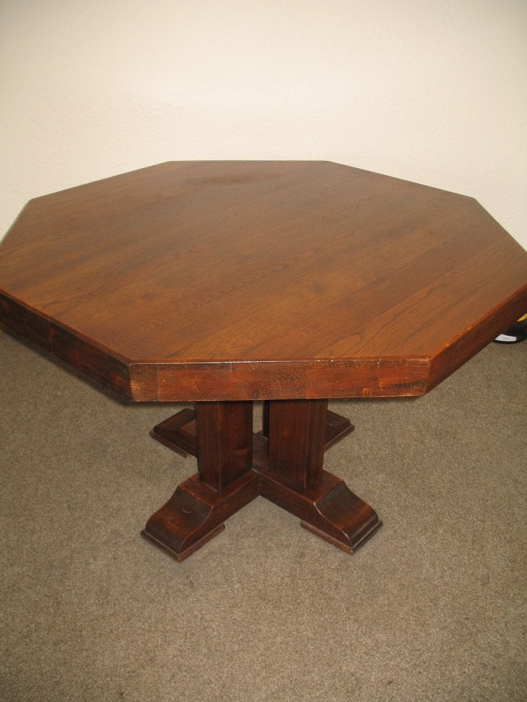 Zware Houten 8-KantigeTafel Vintage Brutalisme, Ophalen