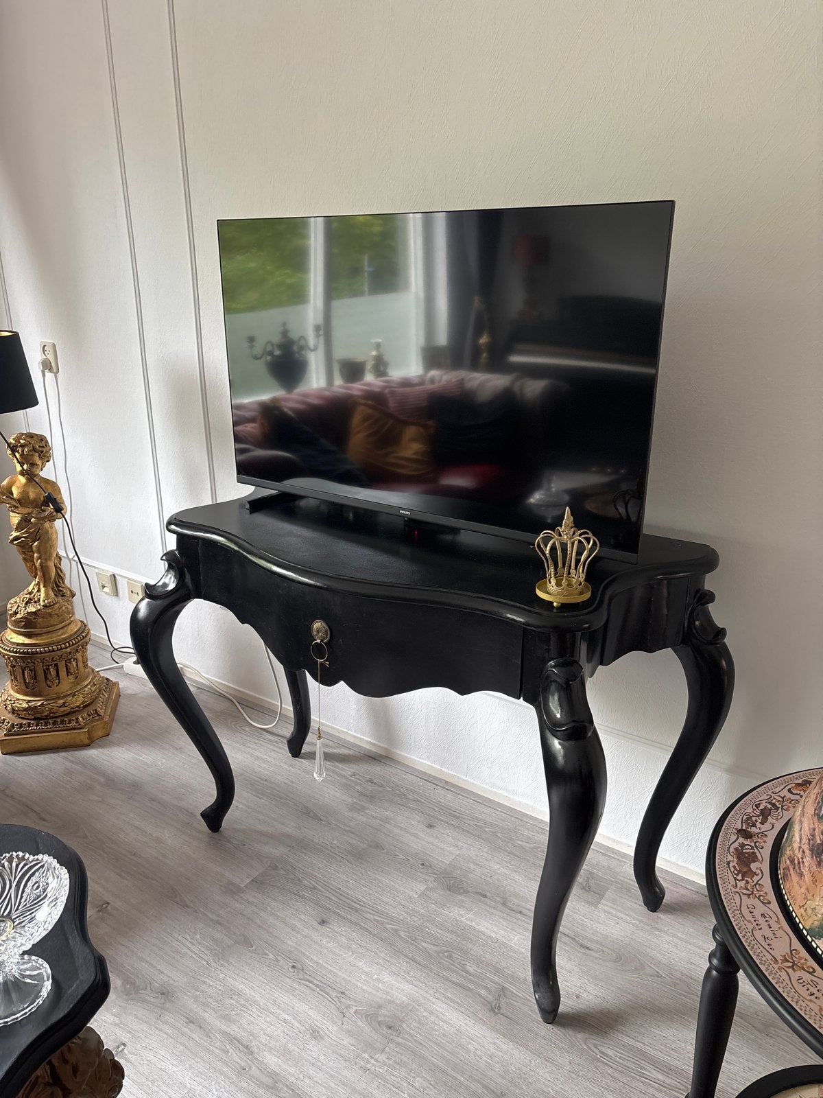 Zwarte Barok Console Tafel met Lade, Ophalen, Gebruikt, Barok, 100 tot 150 cm