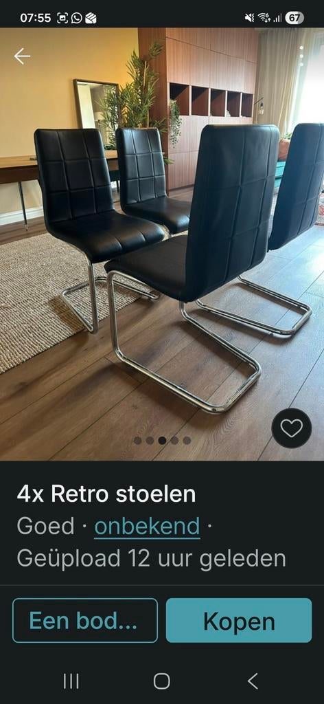 4 stoelen zwart kunstleer, Verzenden, Zwart, Zo goed als nieuw, Vier