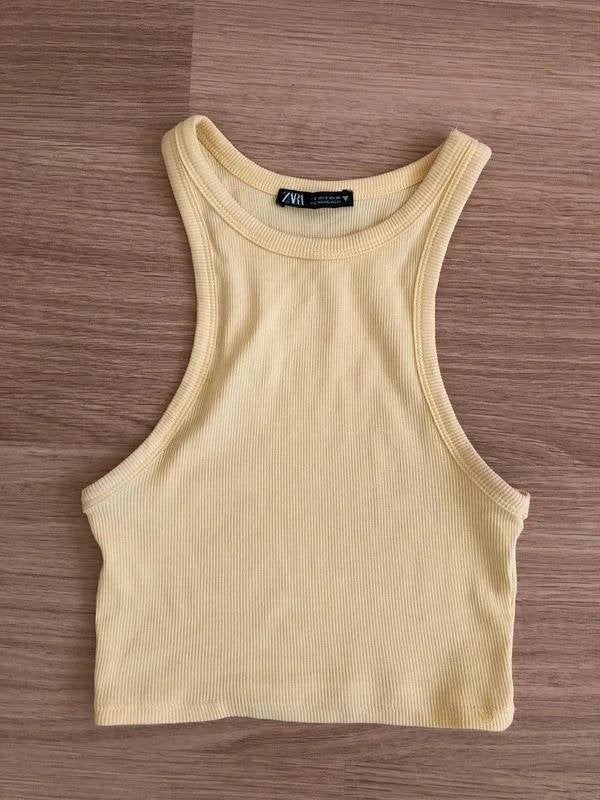 Zara gele halter crop top S ribtop racerback, Kleding | Dames, Zara, Geel, Ophalen of Verzenden, Zo goed als nieuw