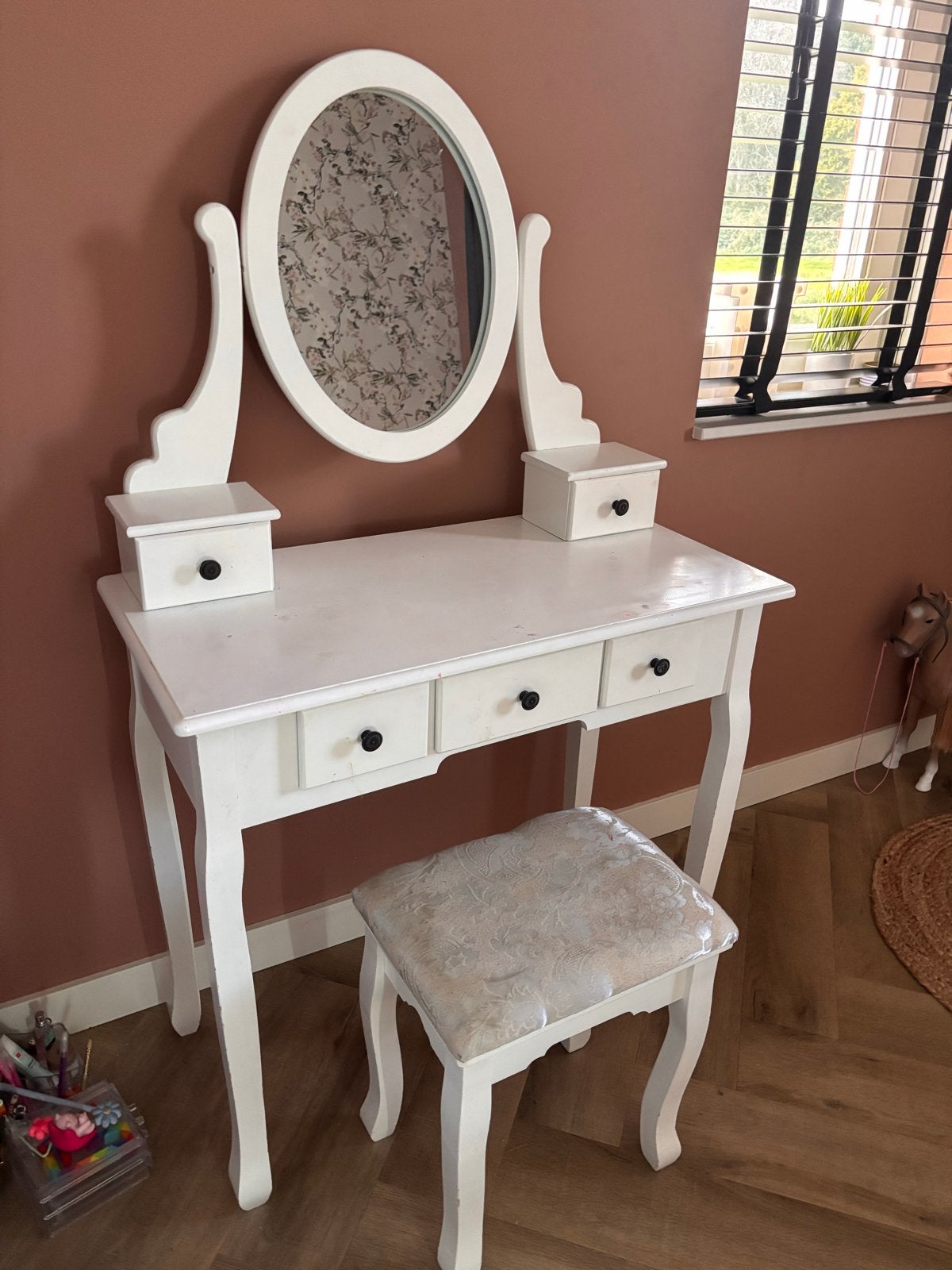 Make-up/kaptafel met krukje en spiegel, Ophalen, Gebruikt, 50 tot 100 cm, Minder dan 100 cm
