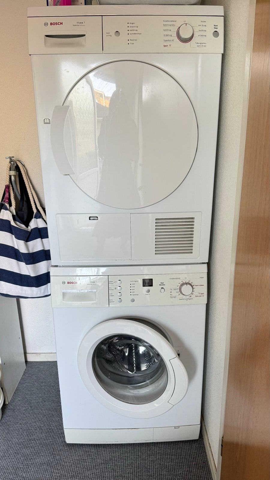 Bosch Maxx 7 Wasmachine en Droger Set, 6 tot 8 kg, Ophalen, Gebruikt, 85 tot 90 cm