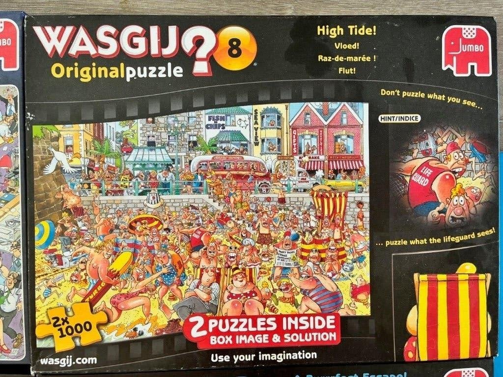 WASGIJ Original Puzzle 8: High Tide!   2x 1000 stukjes, Ophalen of Verzenden, 500 t/m 1500 stukjes, Zo goed als nieuw, Legpuzzel