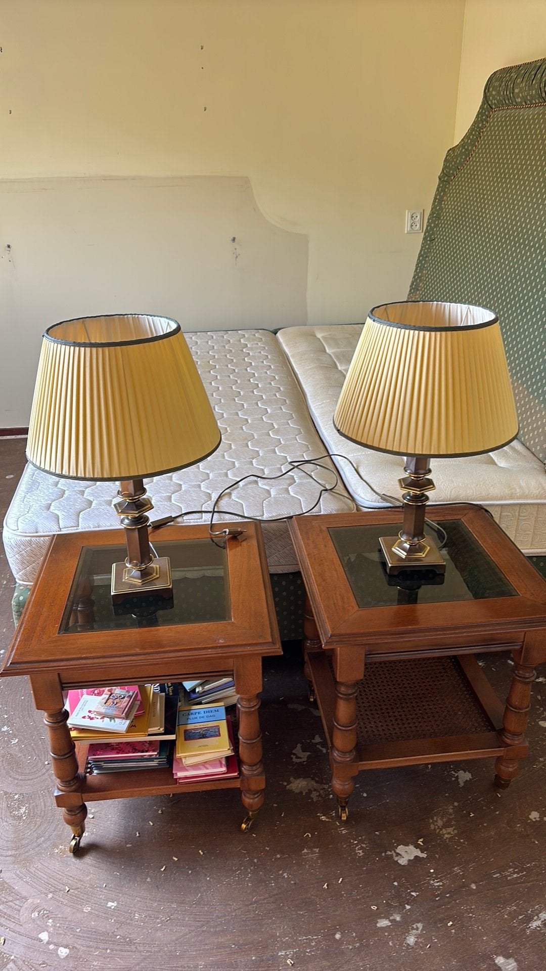 2 Vintage Messing Tafellampen (56 cm) Hollywood Regency, Zo goed als nieuw, Ophalen, Beige, Metaal