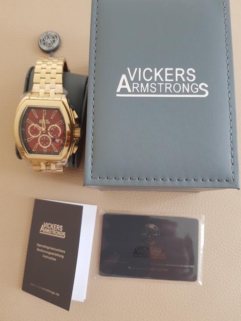 Luxe heren horloge van Vickers Armstrong t.w.v €674, Ophalen of Verzenden, Nieuw, Geel