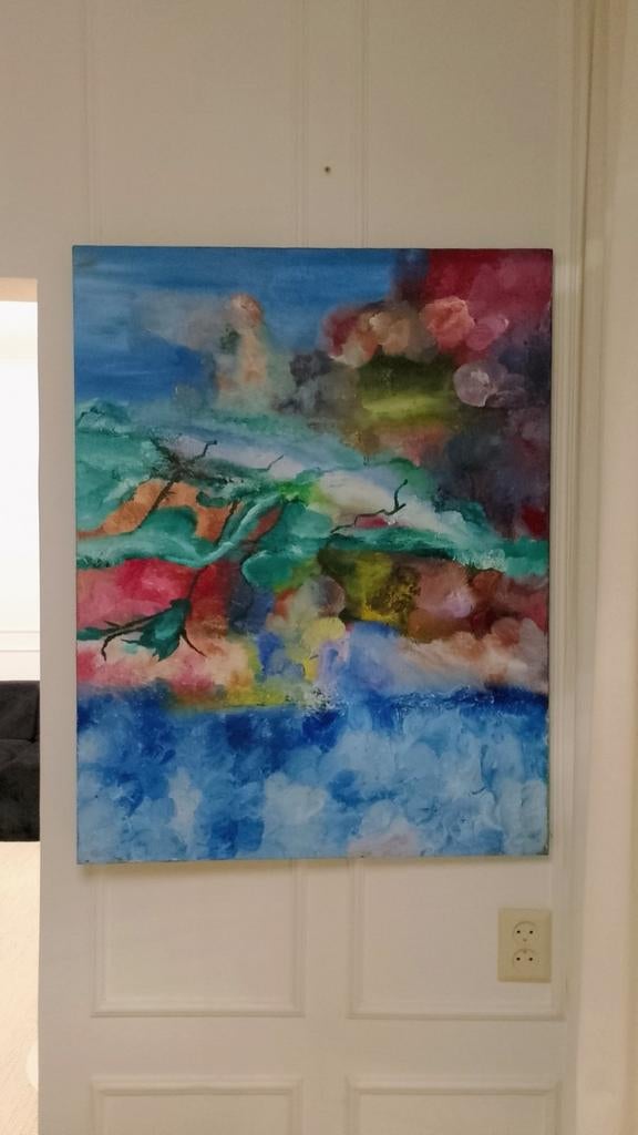 💥 Uniek kleurrijk olieverfschilderij 70x90 -natuur & sfeer, Antiek en Kunst, Ophalen
