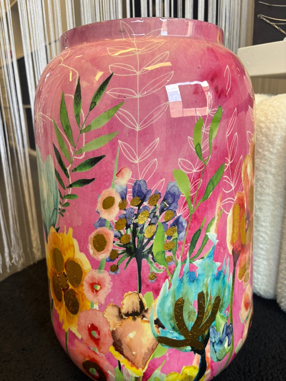 prachtige hoge roze  vaas!  bloempot aluminium h42cm, Huis en Inrichting, Ophalen, Zo goed als nieuw, Roze