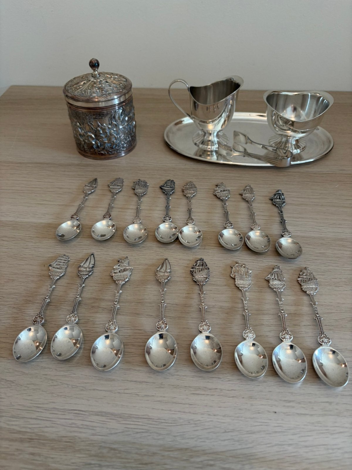 Vintage verzilverde theelepels enzovoort, Antiek en Kunst, Ophalen of Verzenden