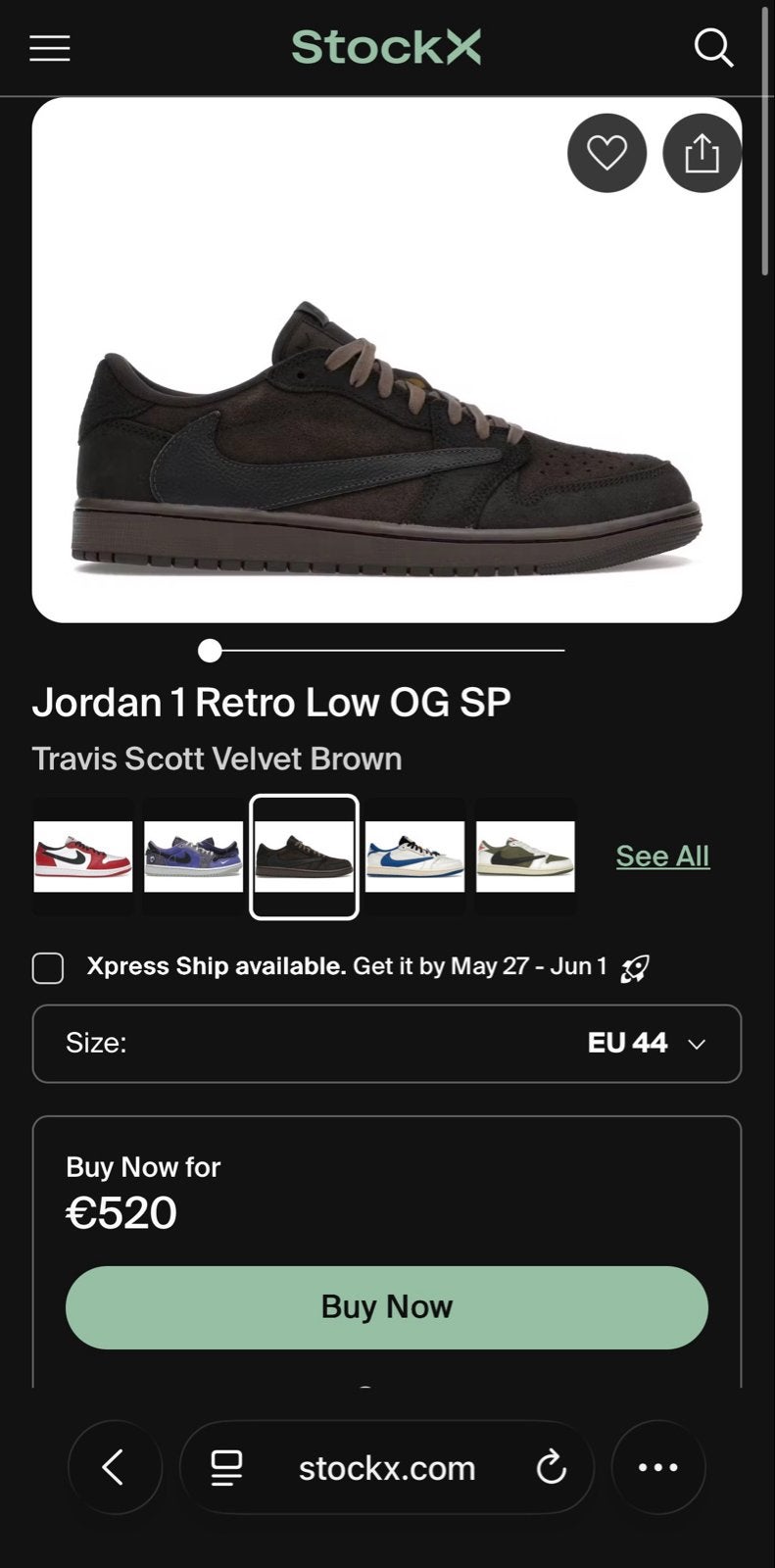 Jordan 1 Retro Low OG SP Travis Scott Velvet Brown, Ophalen of Verzenden, Nieuw, Bruin, Sneakers of Gympen