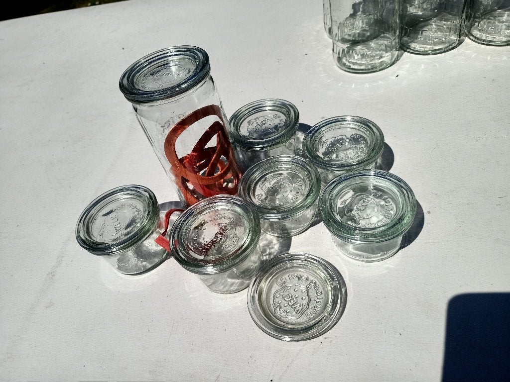 7 stuks weck potjes rundrand glas met ringen, Ophalen, Zo goed als nieuw, Glas, Overige typen