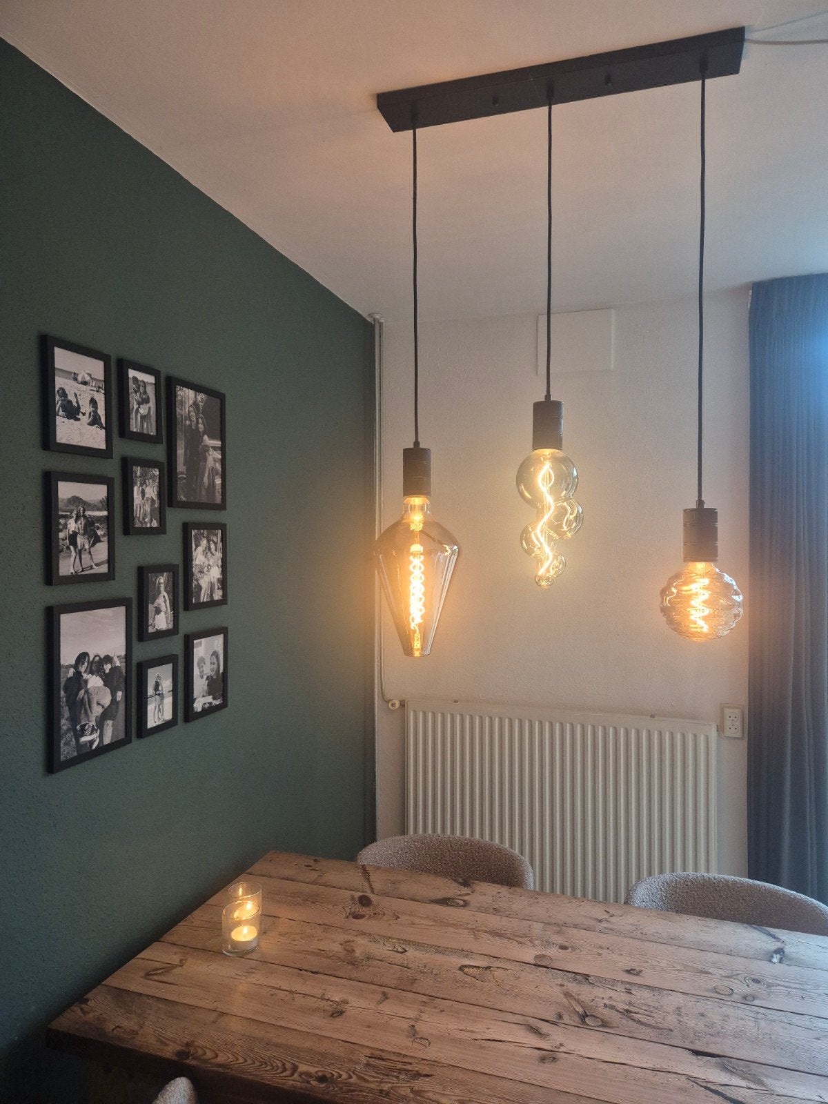 Hanglamp met 2 Edison gloeilampen - Industriële stijl, Ophalen of Verzenden, Zo goed als nieuw, Glas, 75 cm of meer