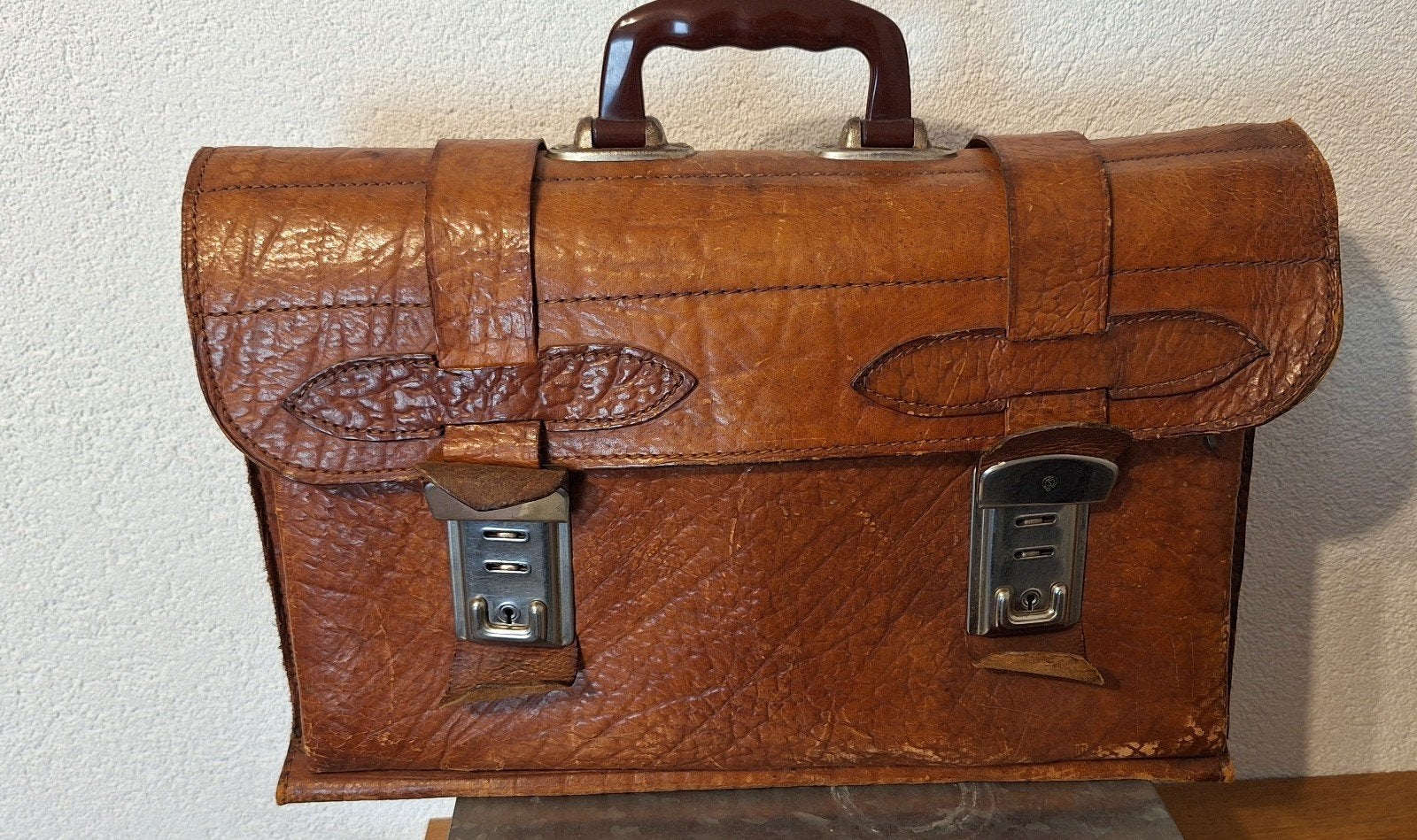 Oude schooltas/boekentas, Ophalen of Verzenden, Gebruikt, Bruin, Aktetas of Boekentas