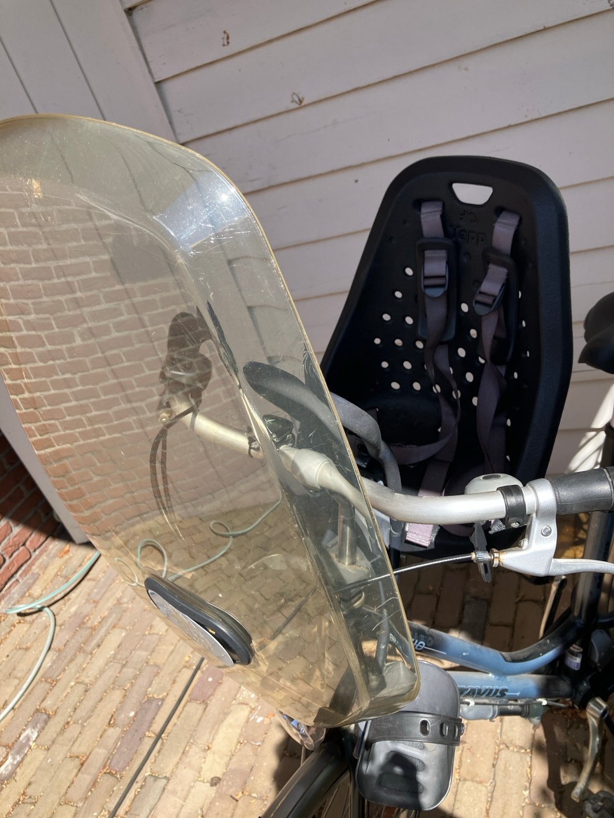 Yepp fietsstoeltje voorop met windscherm, Ophalen, Voorzitje, 0 t/m 13 kg, Gebruikt