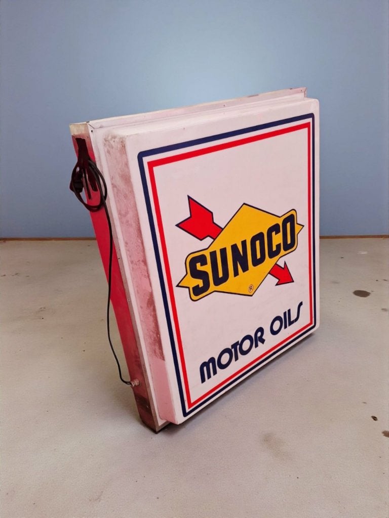 Hele grote lichtreclame, lichtbak van Sunoco Motor Oils️️⛽️, Verzamelen, Merken en Reclamevoorwerpen, Ophalen, Gebruikt, ., Lichtbak of (neon) lamp