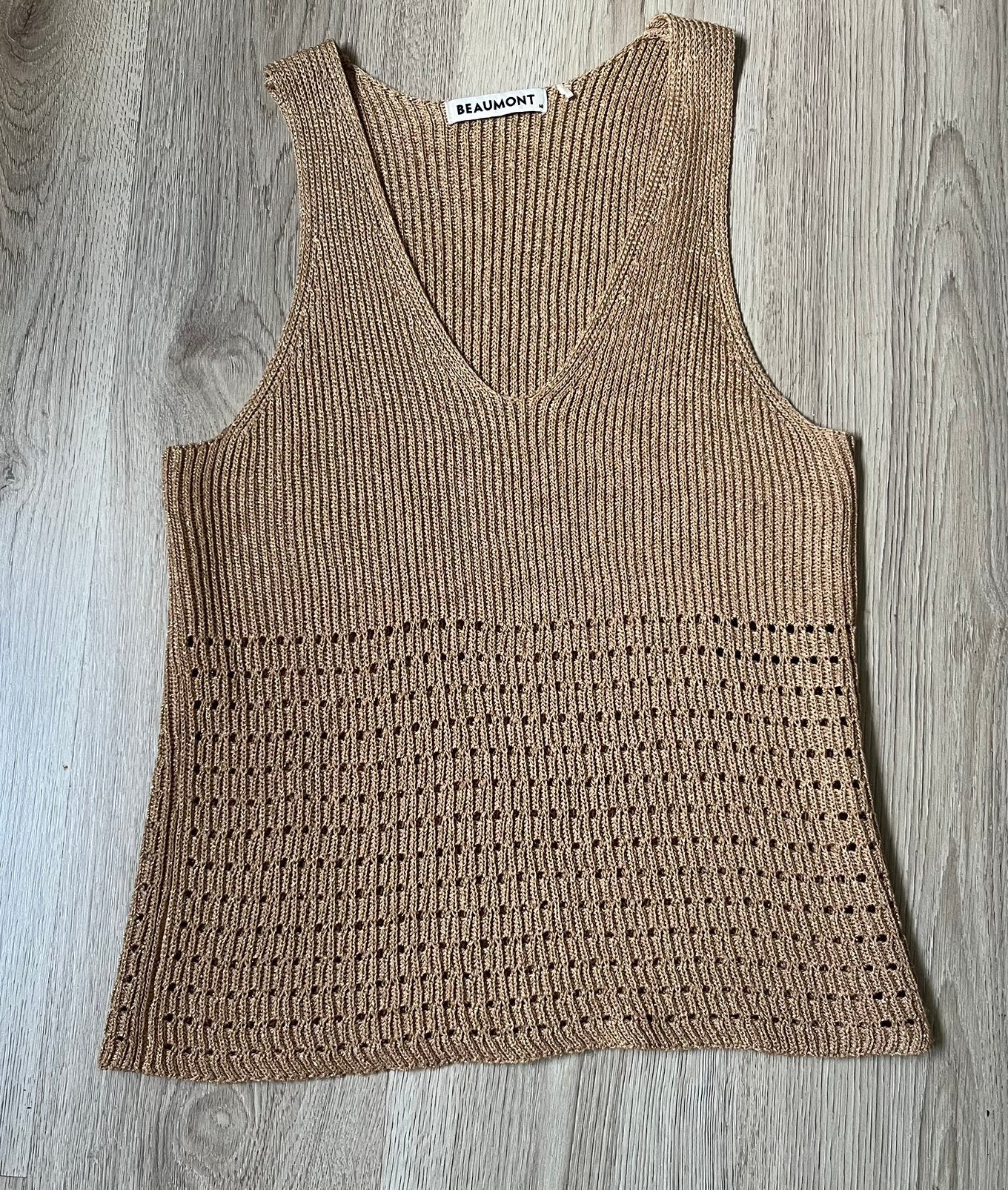 Beaumont top goud/beige gebreid maat 40, Kleding | Dames, Tops, Maat 38/40 (M), Ophalen of Verzenden, Zo goed als nieuw, Zonder mouw