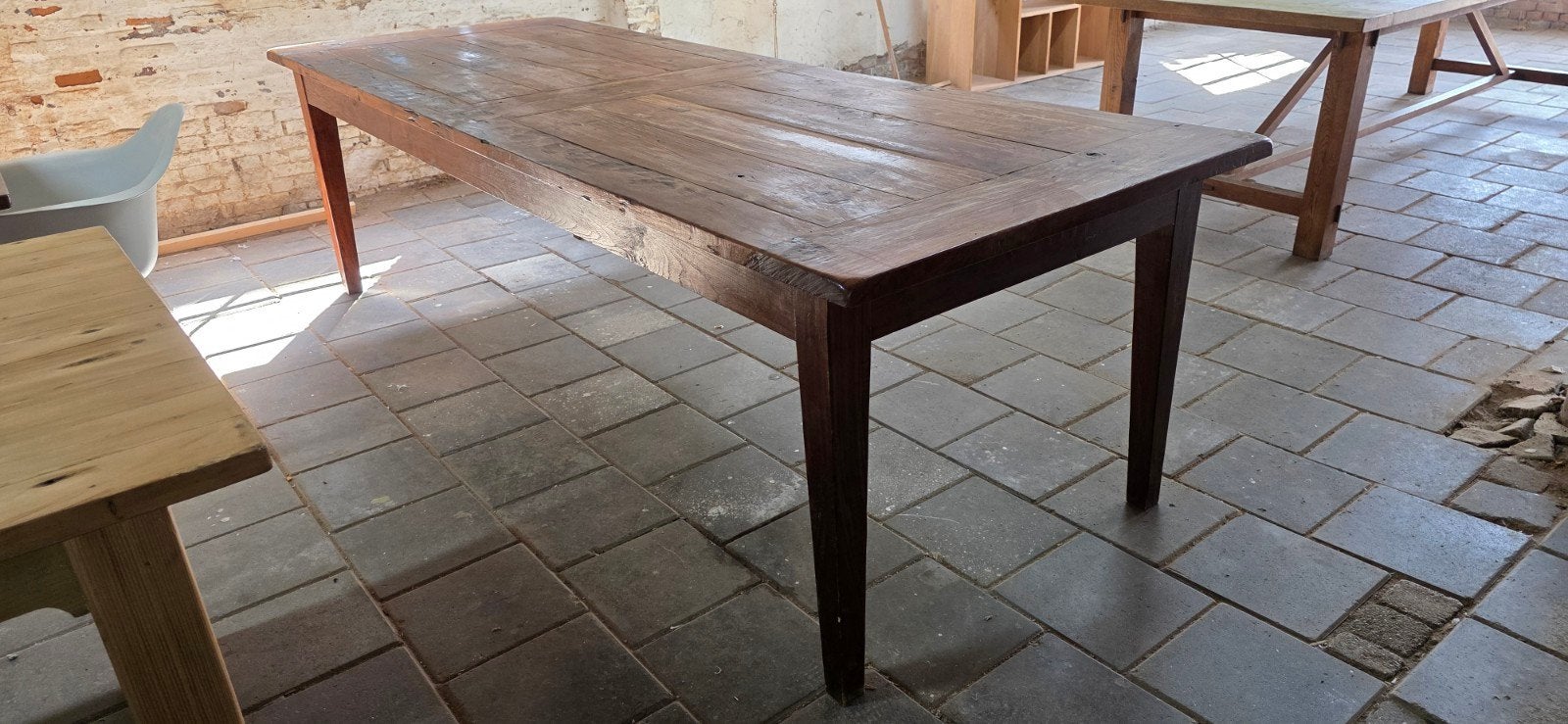 Authentieke oude boerentafel 275 cm lang mooi geleefd blad, Huis en Inrichting, Tafels | Eettafels, Gebruikt, 200 cm of meer, Nb