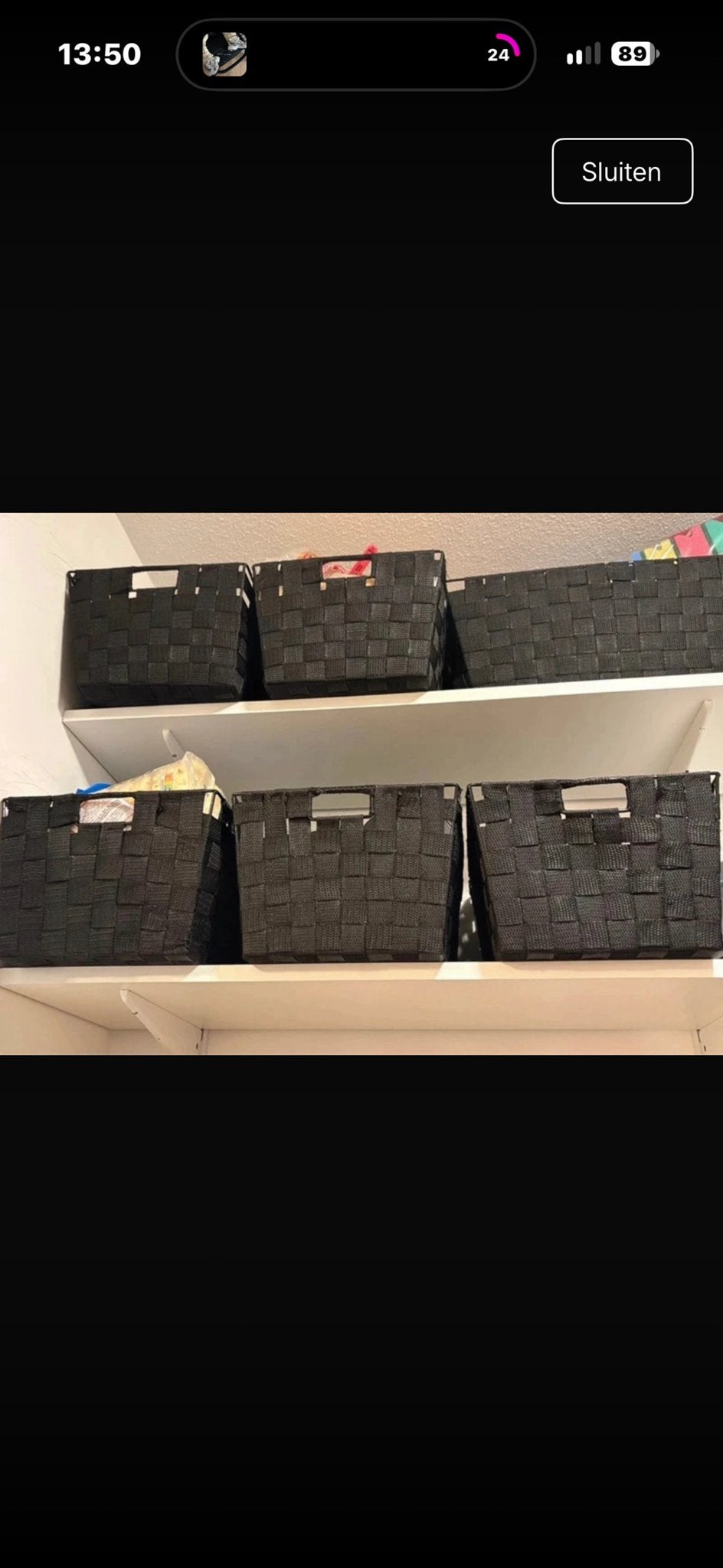 5 Gevlochten Manden - Zwart, Midi Formaat, Overige materialen, Gebruikt, Gevlochten, Mand