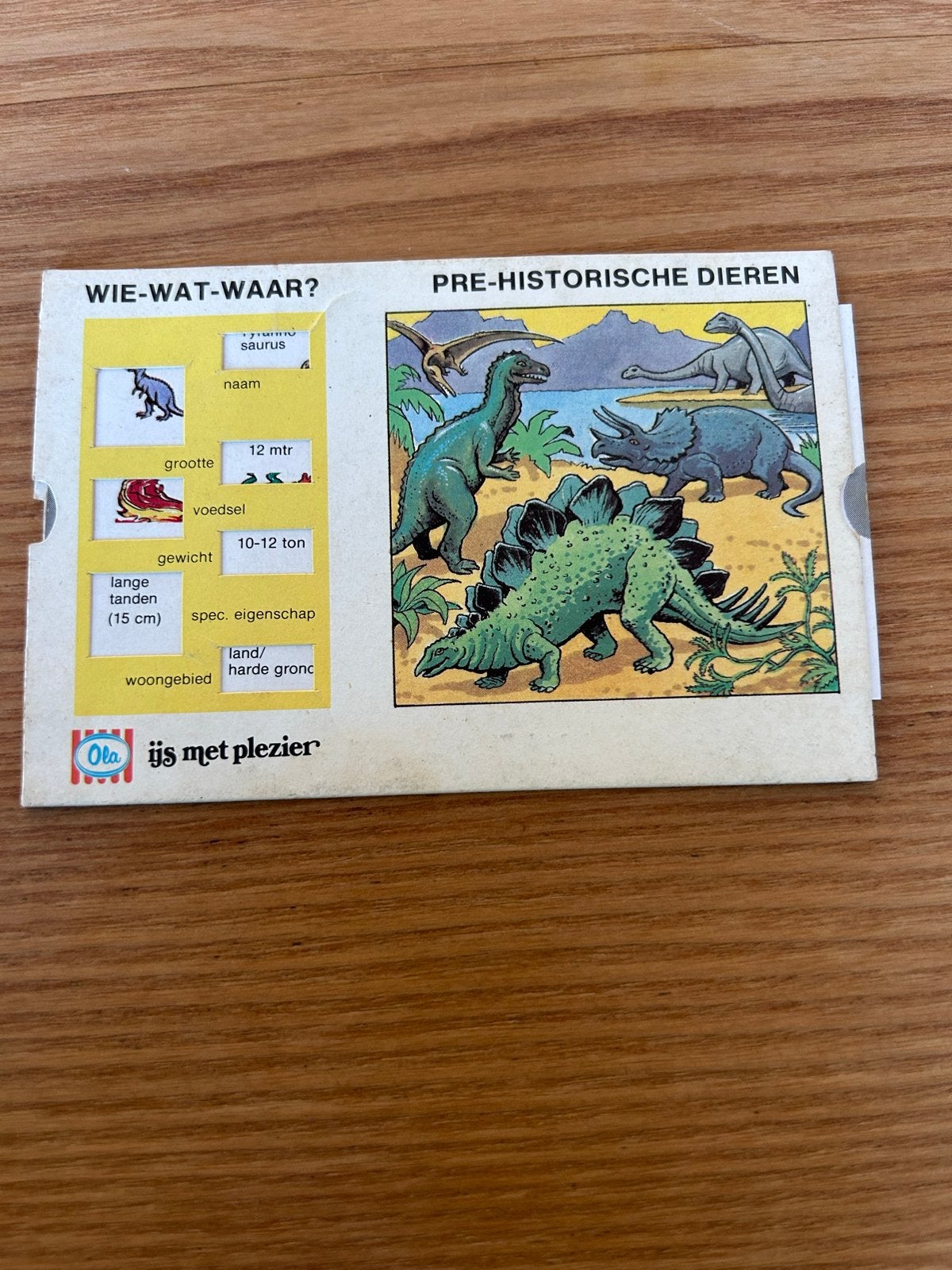 Vintage Ola "Wie-Wat-Waar?" Schuifkaart - Pre-historische Di, Ophalen of Verzenden, Gebruikt, Overige soorten, Overige typen