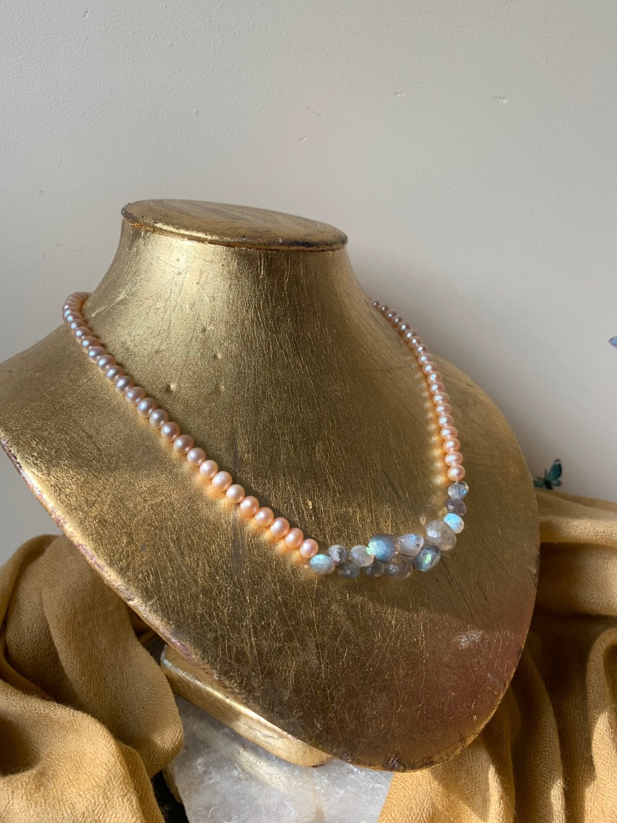 Labradoriet facet parel zoetwater geluk beschermt intuïtie, Sieraden, Tassen en Uiterlijk, Kettingen, Nieuw, Steen of Mineraal