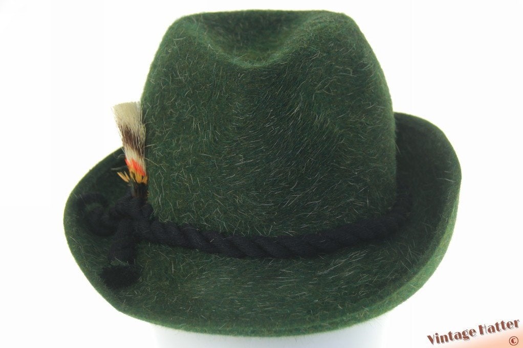 Vintage jacht gleufhoed groen haarvilt met zwart koord 55 =S, Vintage tweedehands artikel en daarom onbekend, Tweede Egelantiersdwarsstraat 7, 1015SB Amsterdam NL