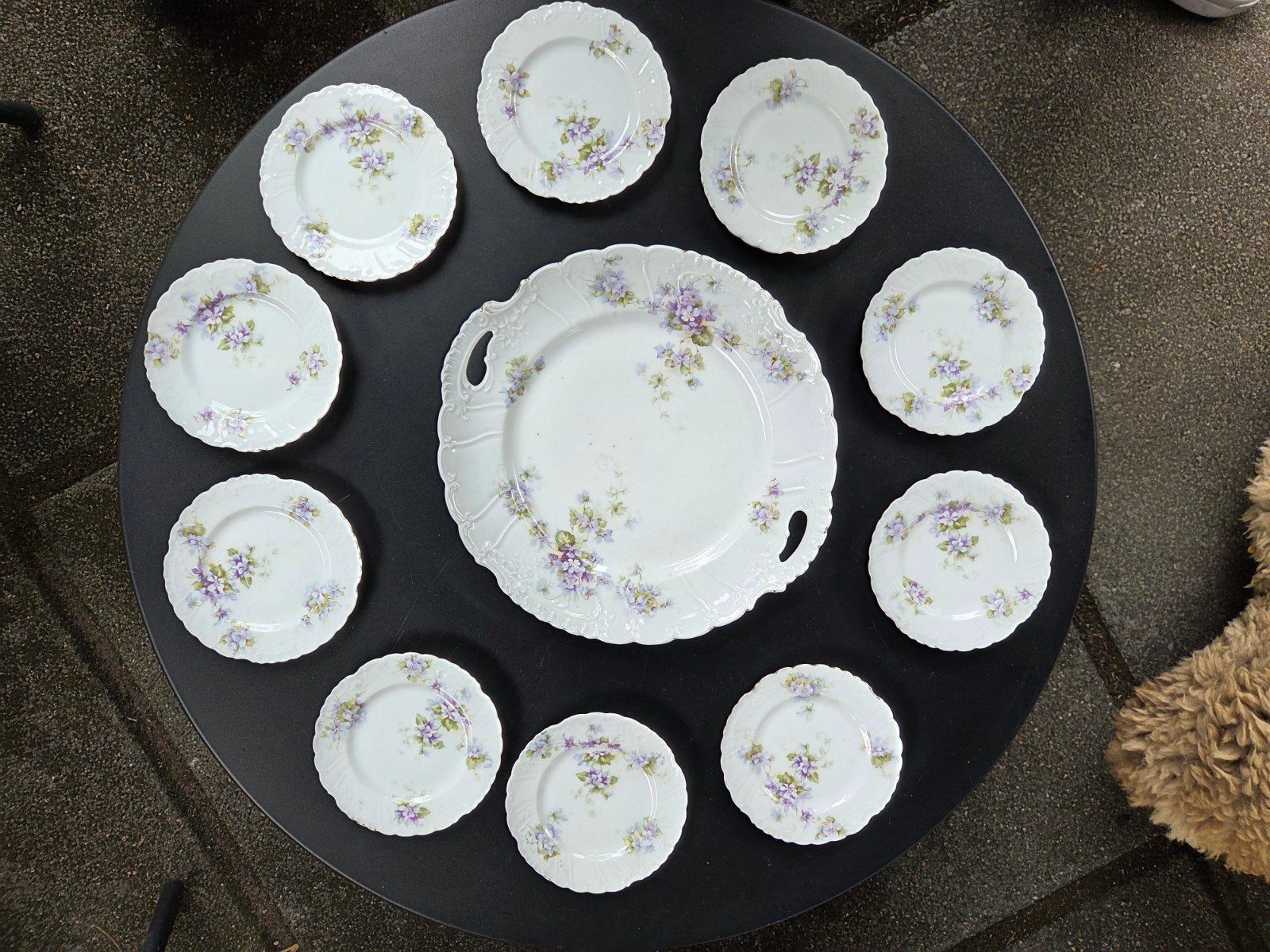 Antiek viooltjes servies - 11-delig met schaal, Ophalen of Verzenden