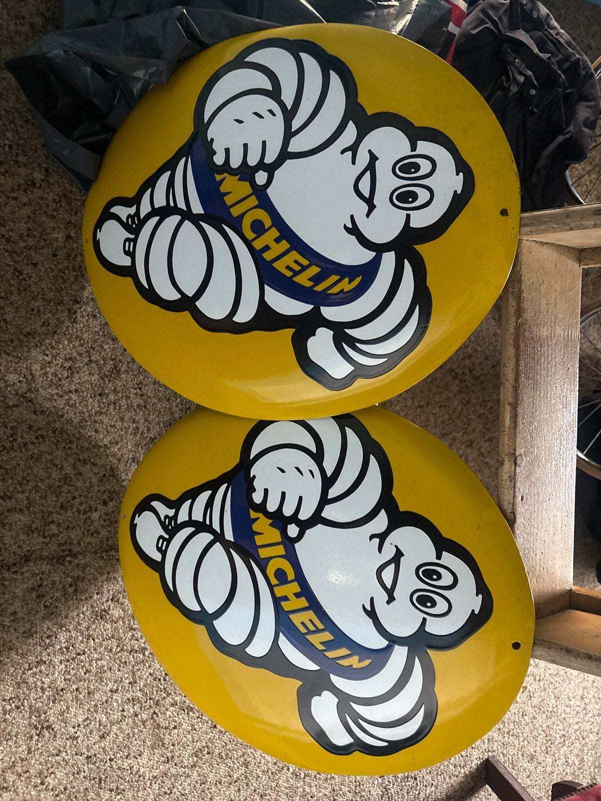 2x Vintage Michelin Reclameborden - Bibendum, Ophalen, Gebruikt, Reclamebord
